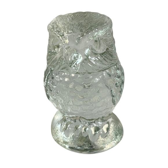 Unknown Other - Vintage Clear Glass 4" Owl Modern Art Figurine Paperweight Textured Base MCM